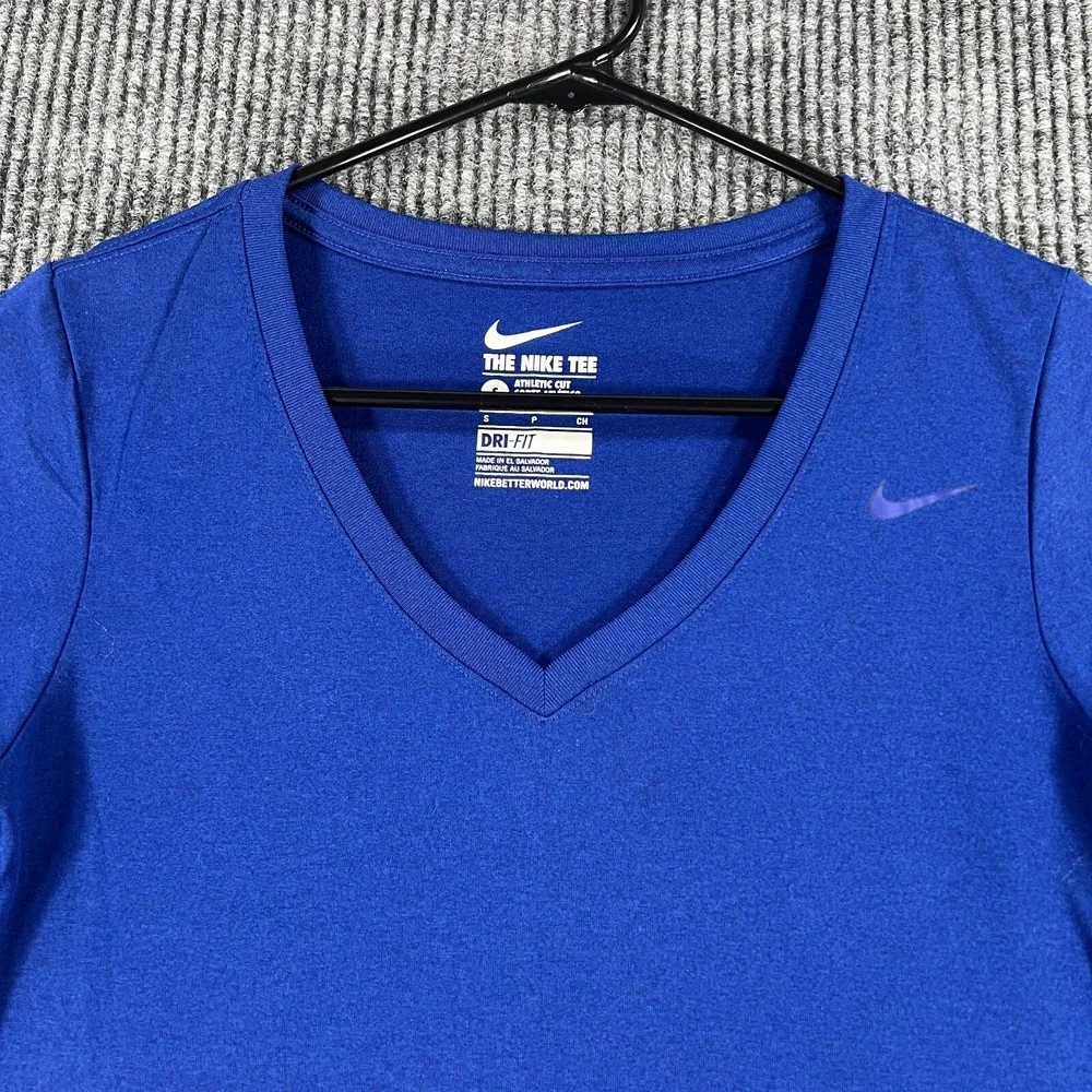 Nike Shirt Womens Small Blue Short Sleeve V Neck Athletic Cut Training Casual